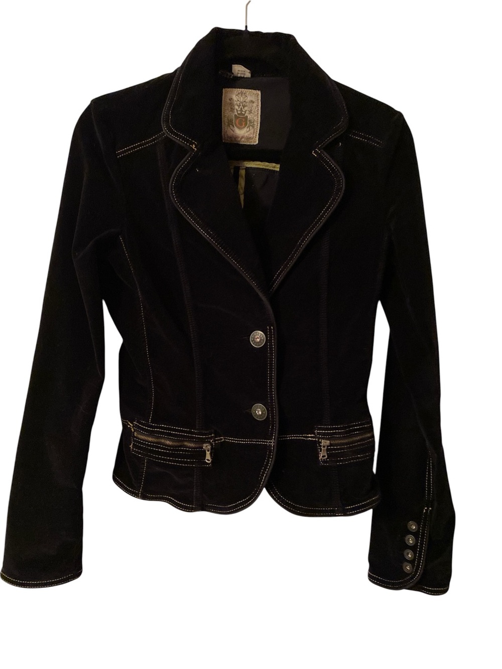 Vintage Guess Black Velvet Blazer with Gold Button Accents
